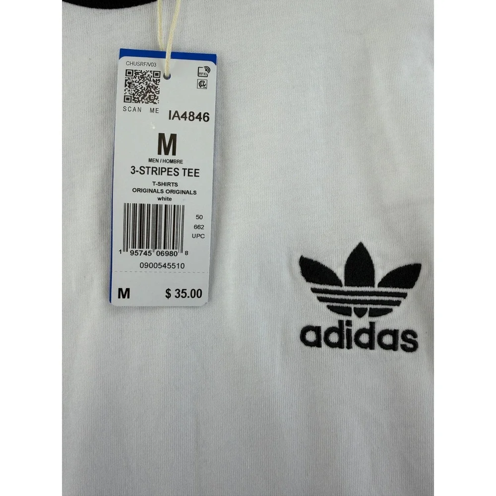 Adidas Originals Mens 3-Stripes Tee White Black Trefoil T-Shirt IA4846 M